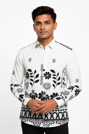 White Botanical Printed Shirt