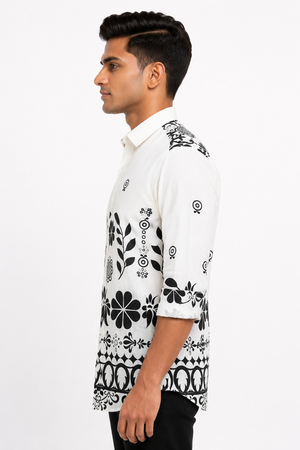 White Botanical Printed Shirt