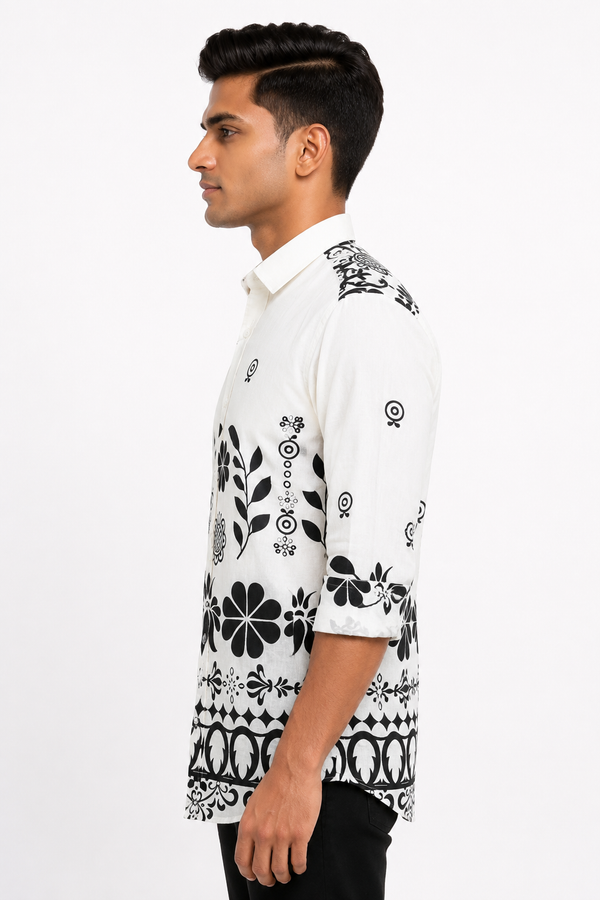 White Botanical Printed Shirt