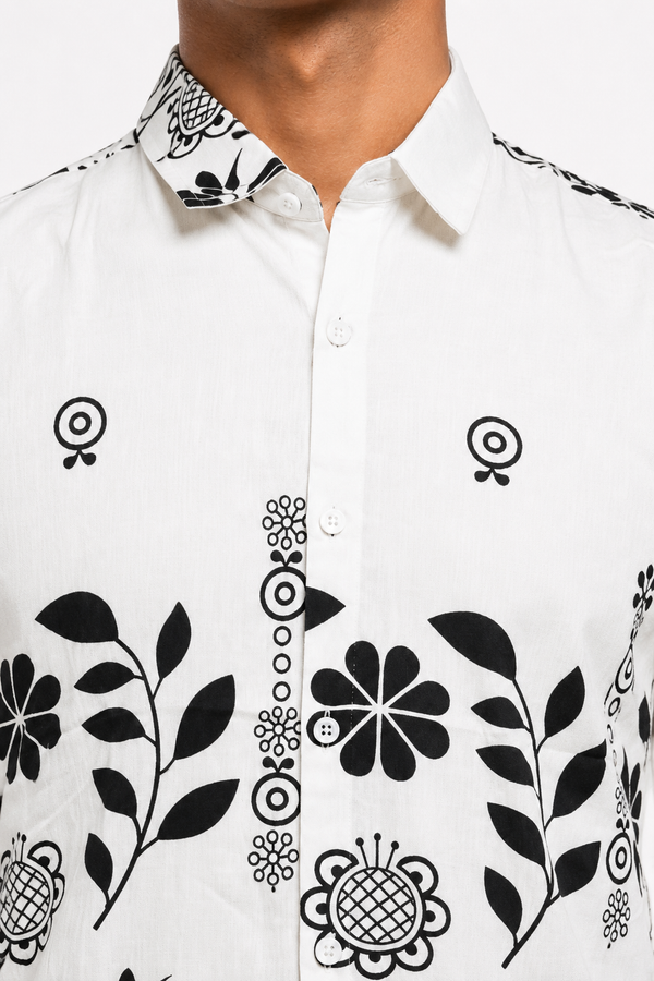 White Botanical Printed Shirt