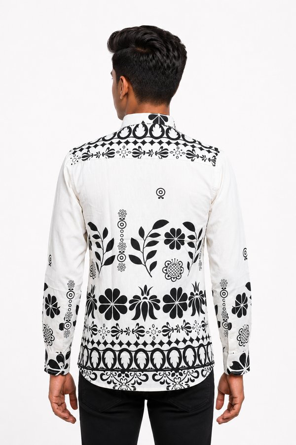 White Botanical Printed Shirt
