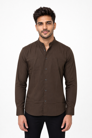 Dark Brown Chinese Collar Shirt