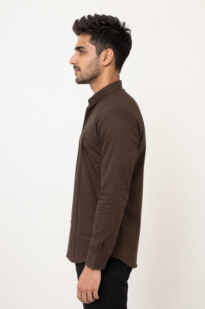 Dark Brown Chinese Collar Shirt