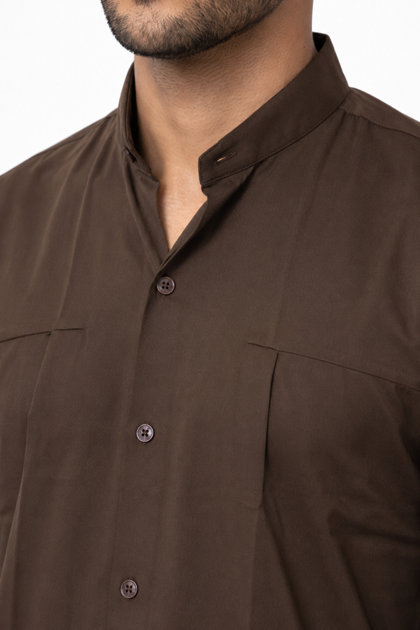 Dark Brown Chinese Collar Shirt