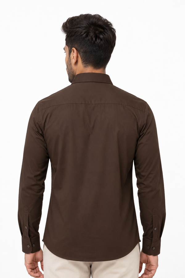 Dark Brown Chinese Collar Shirt
