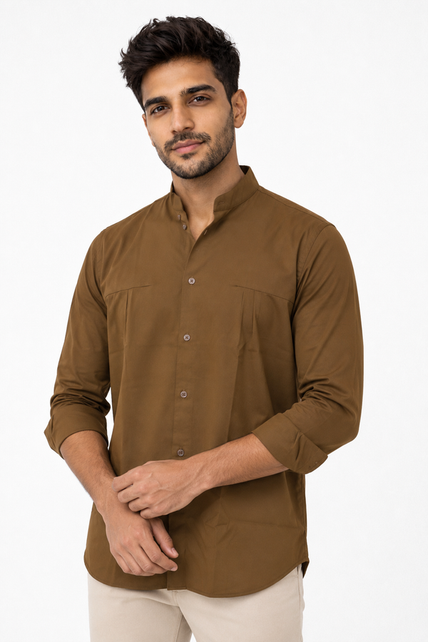 Brown Chinese Collar Shirt
