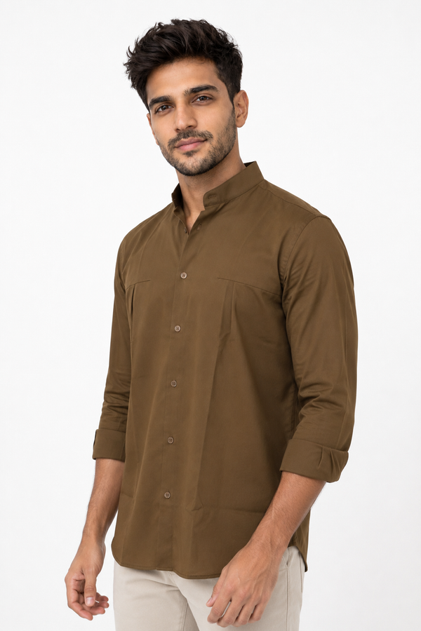 Brown Chinese Collar Shirt