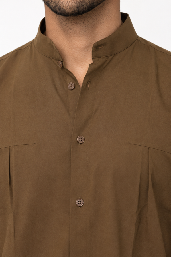 Brown Chinese Collar Shirt