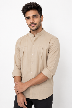 Beige Chinese Collar Shirt