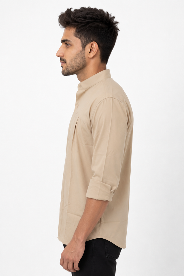 Beige Chinese Collar Shirt