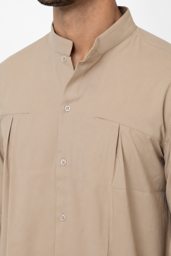 Beige Chinese Collar Shirt