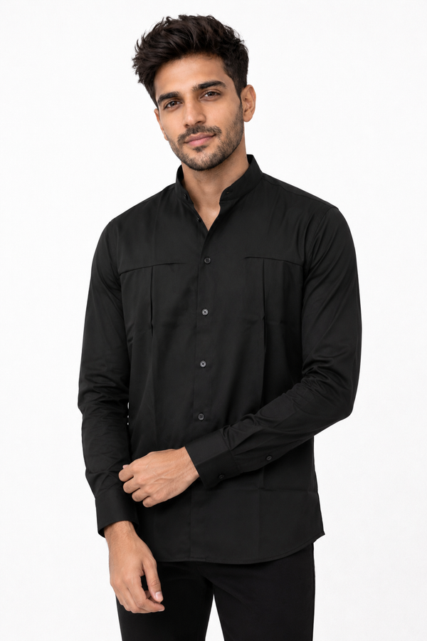 Black Chinese Collar Shirt