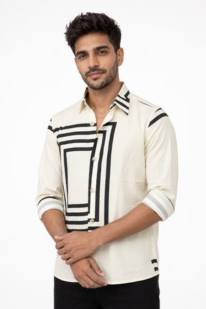 White Boxy Printed Shirt