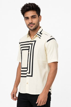 White Boxy Printed Shirt