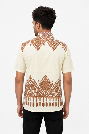 Cream Boxy Printed Shirt