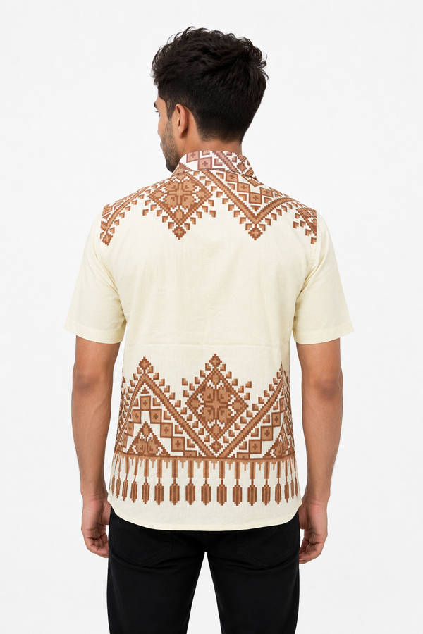 Cream Boxy Printed Shirt