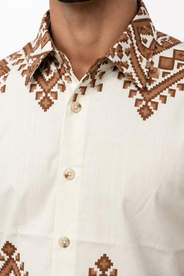 Cream Boxy Printed Shirt