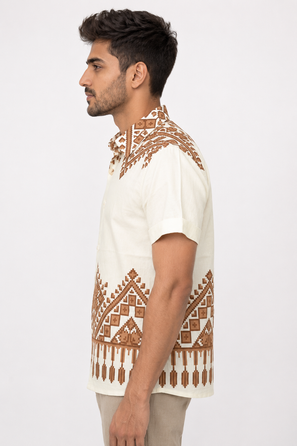 Cream Boxy Printed Shirt