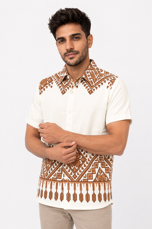 Cream Boxy Printed Shirt