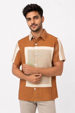 Mustard Boxy Printed Shirt