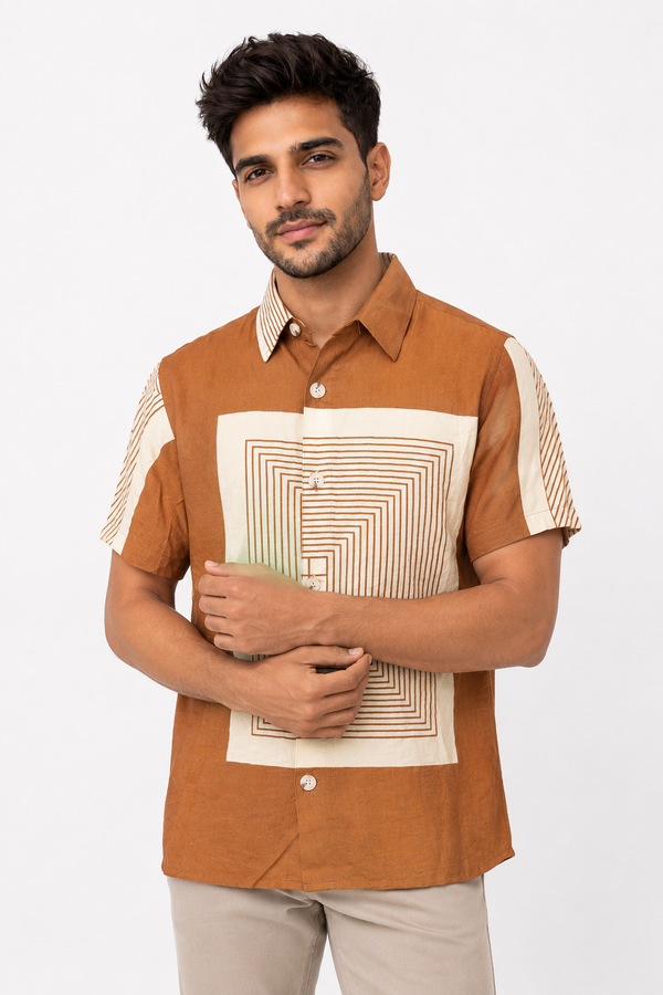Mustard Boxy Printed Shirt