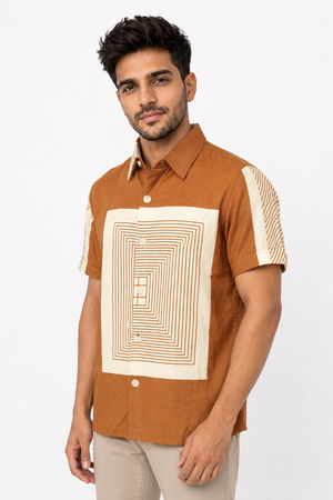 Mustard Boxy Printed Shirt