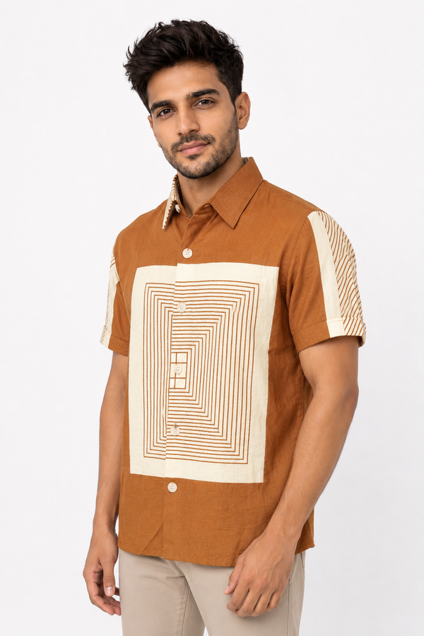 Mustard Boxy Printed Shirt