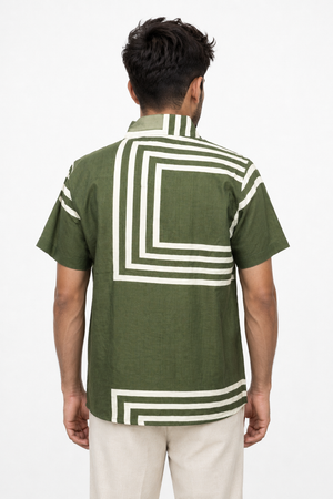 Green Boxy Printed Shirt