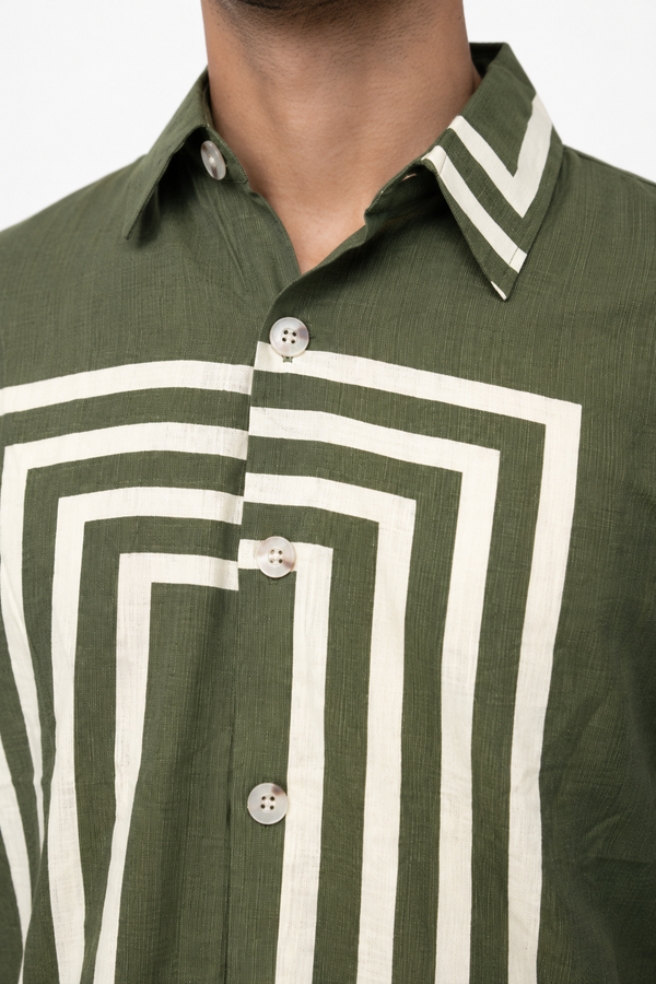 Green Boxy Printed Shirt
