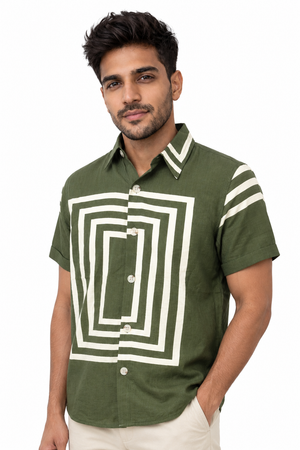 Green Boxy Printed Shirt