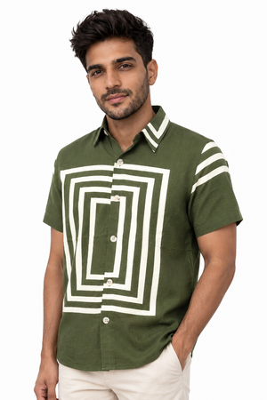 Green Boxy Printed Shirt