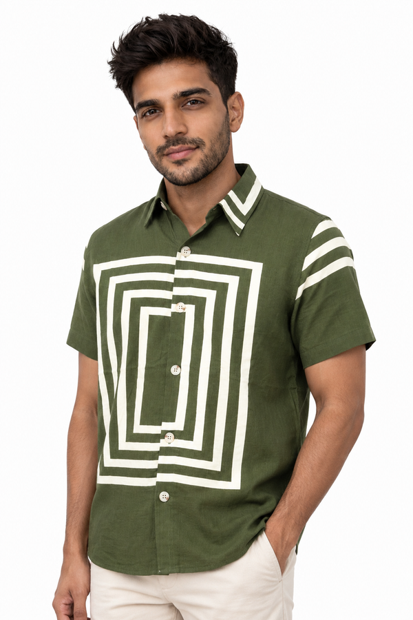 Green Boxy Printed Shirt