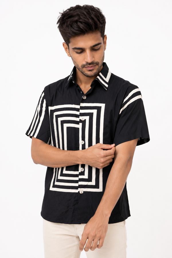 Black Boxy Printed Shirt