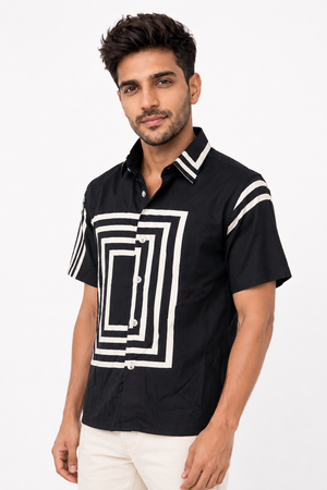 Black Boxy Printed Shirt