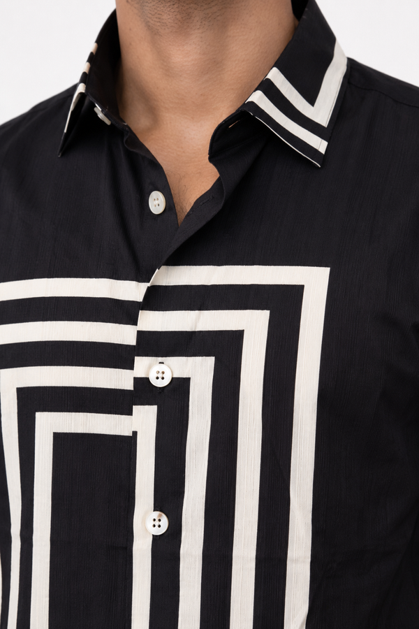 Black Boxy Printed Shirt