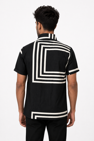 Black Boxy Printed Shirt