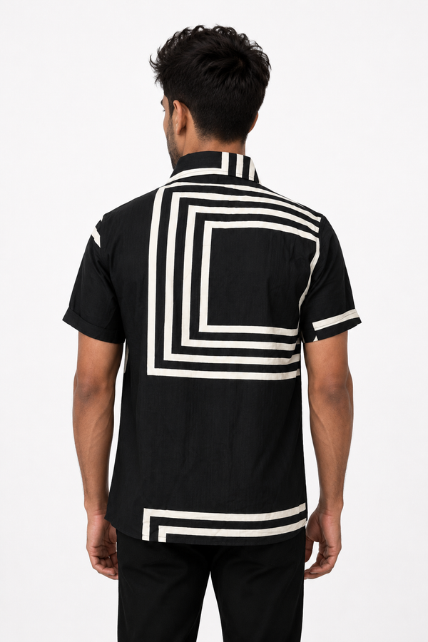 Black Boxy Printed Shirt