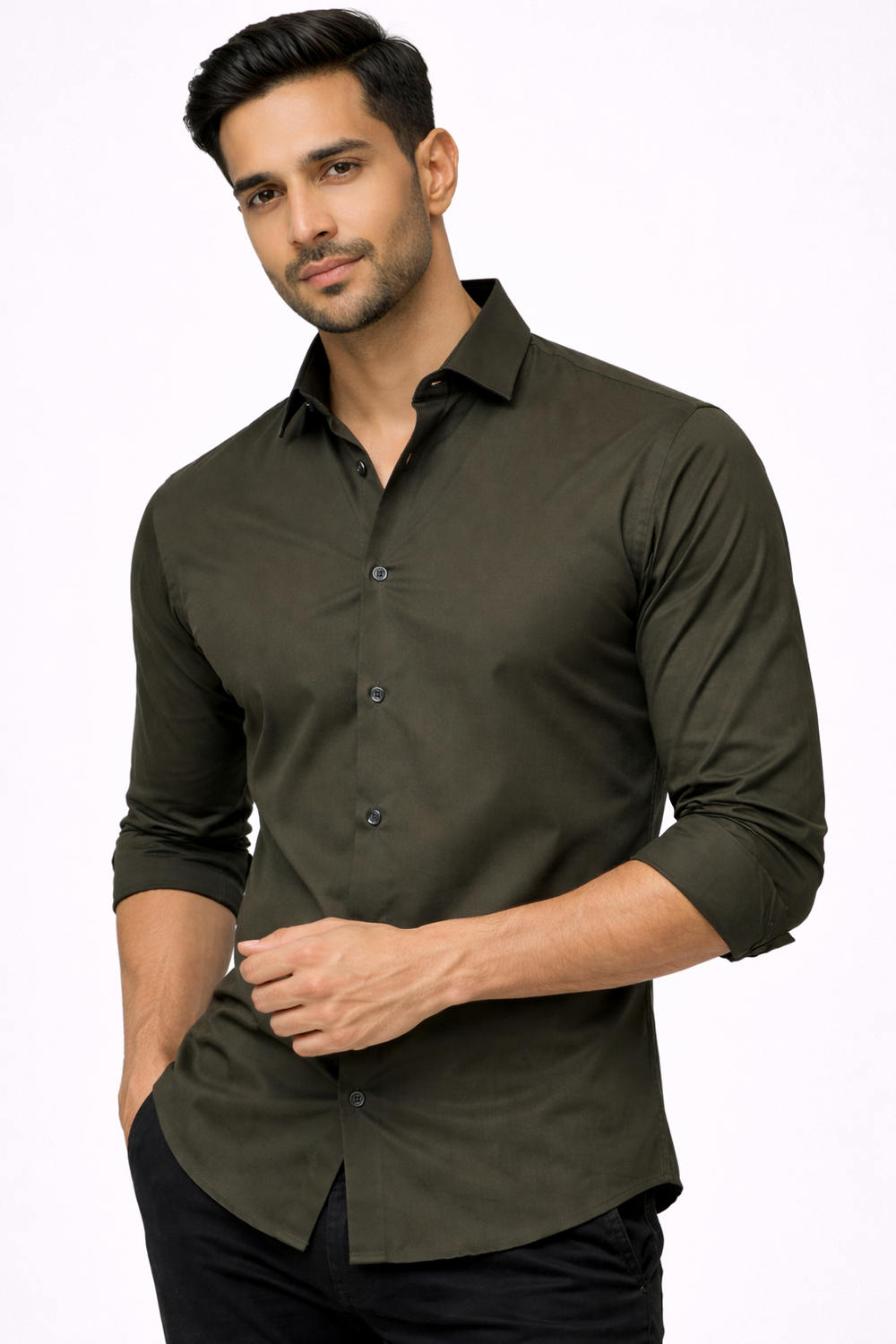 Olive Green Liquid Formal Shirt