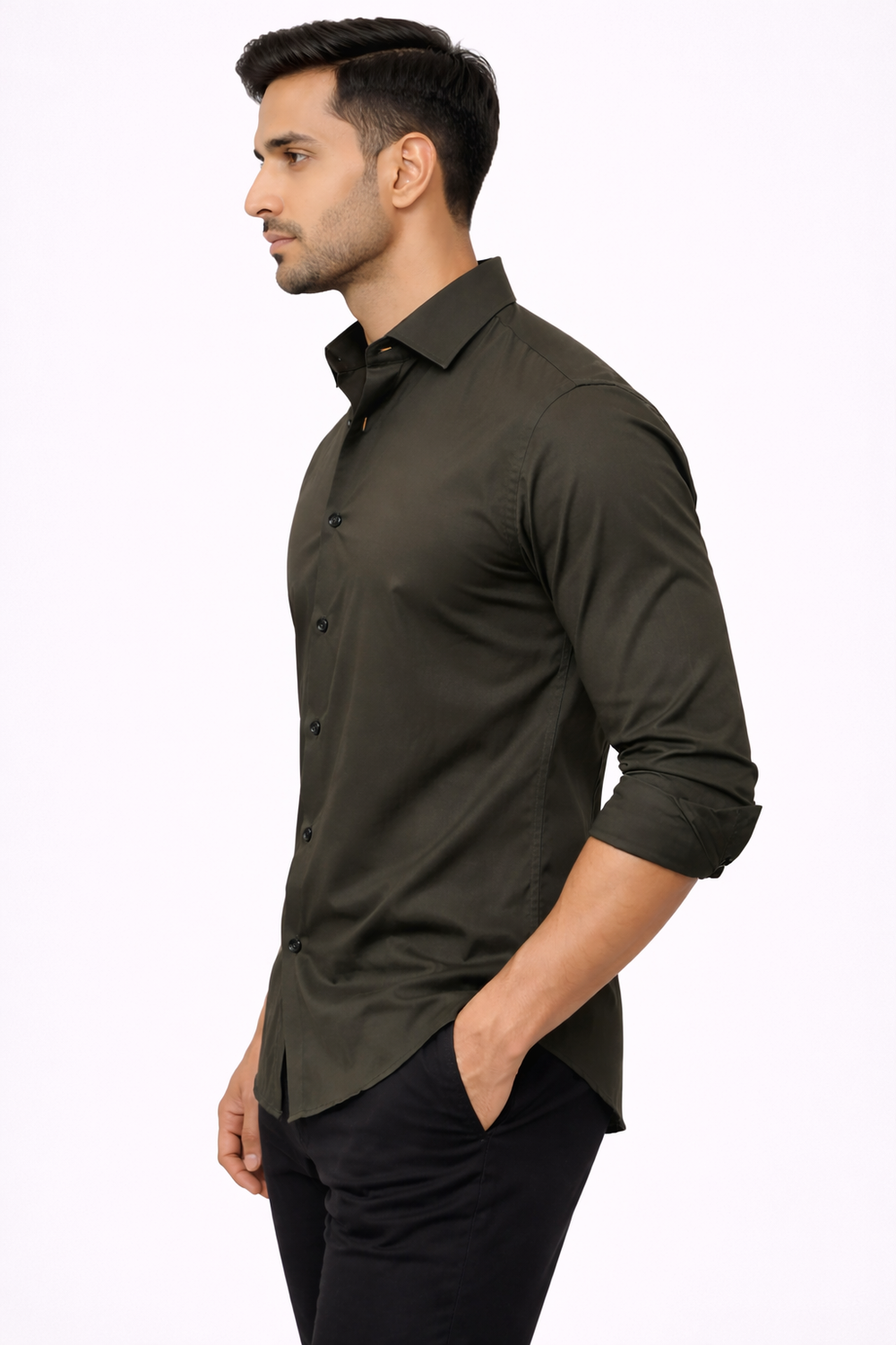 Olive Green Liquid Formal Shirt