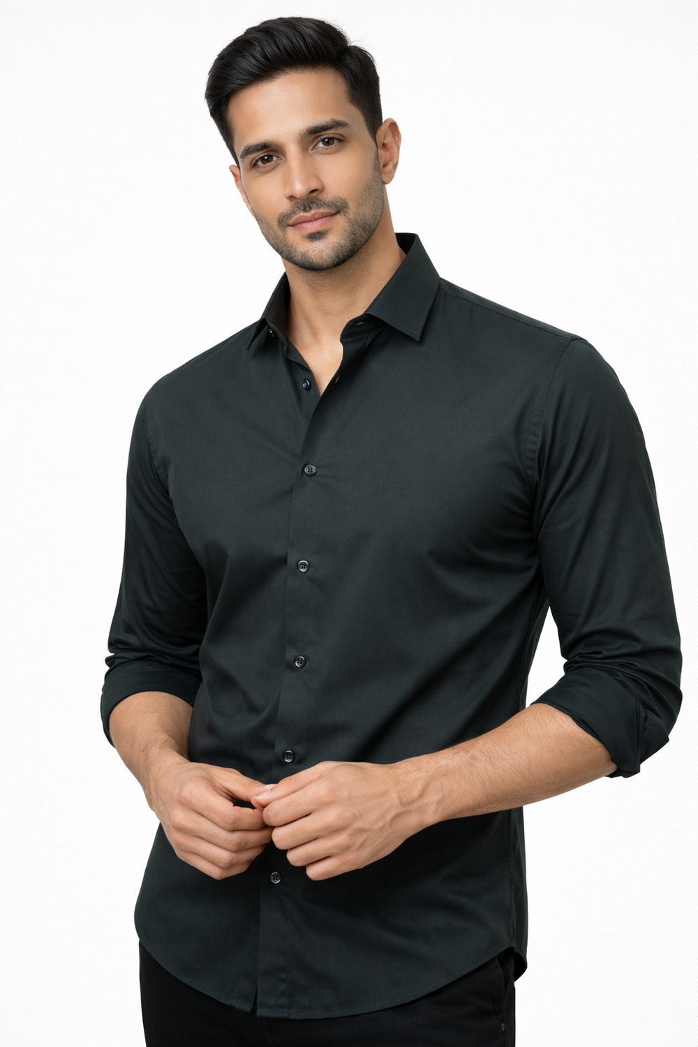 Bottle Green Liquid Formal Shirt