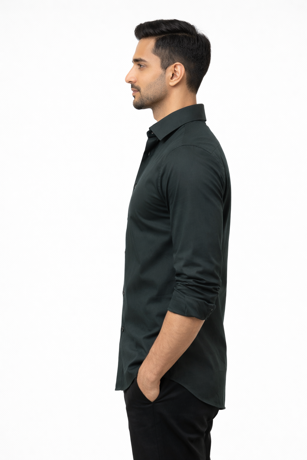 Bottle Green Liquid Formal Shirt