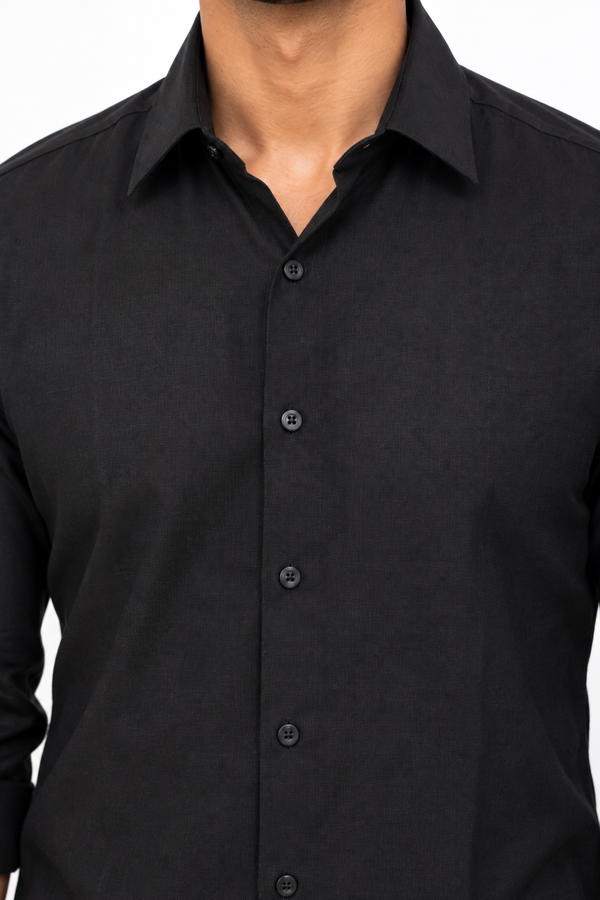 Black Linen Blended Shirt