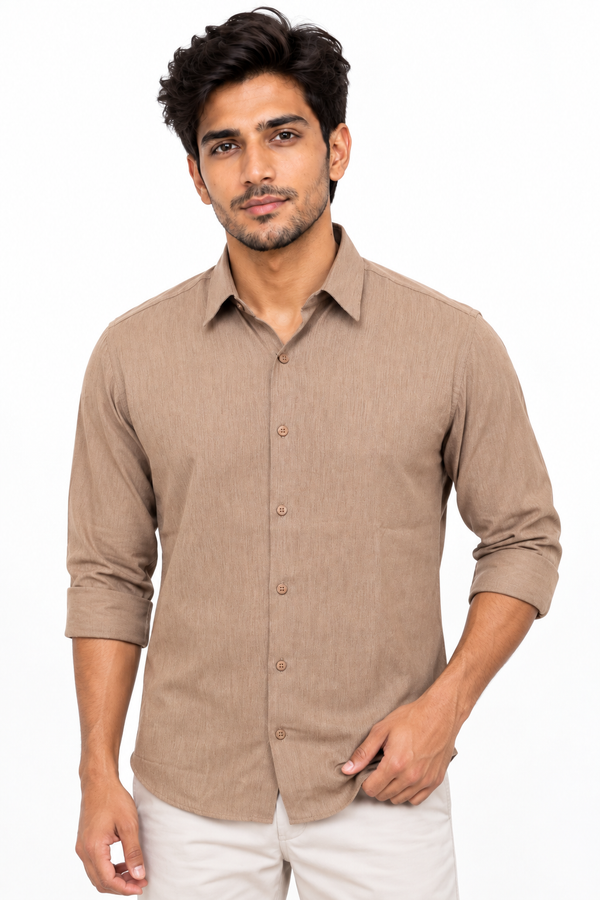 Brown Linen Blended Shirt