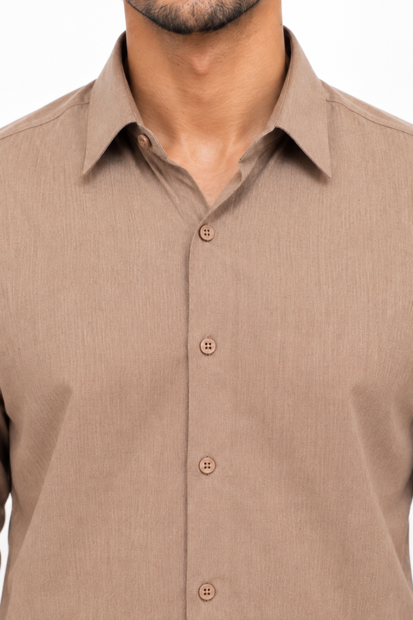 Brown Linen Blended Shirt