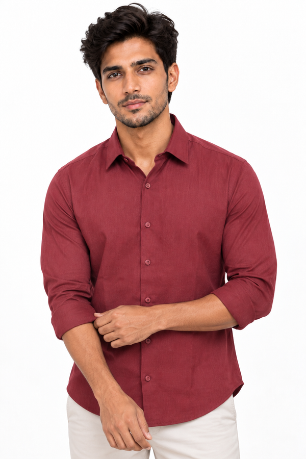 Red Linen Blended Shirt