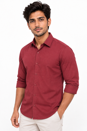 Red Linen Blended Shirt