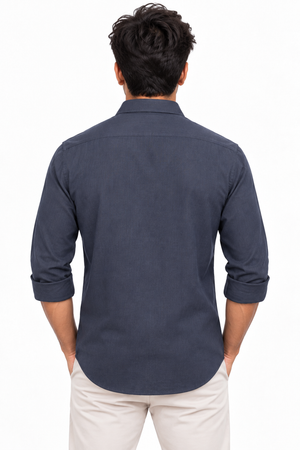 Navy Blue Linen Blended Shirt