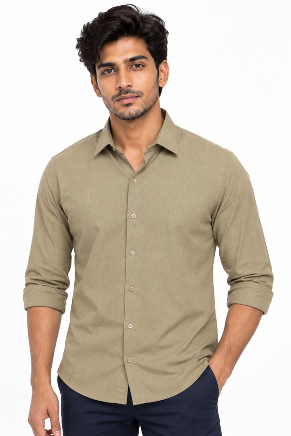 Green Linen Blended Shirt