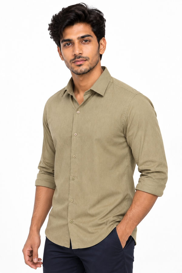 Green Linen Blended Shirt