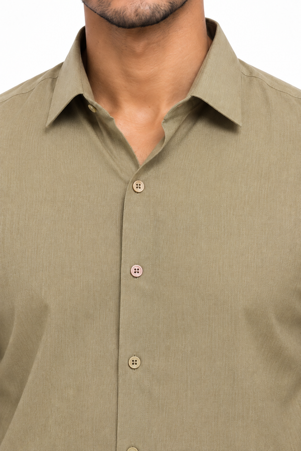 Green Linen Blended Shirt